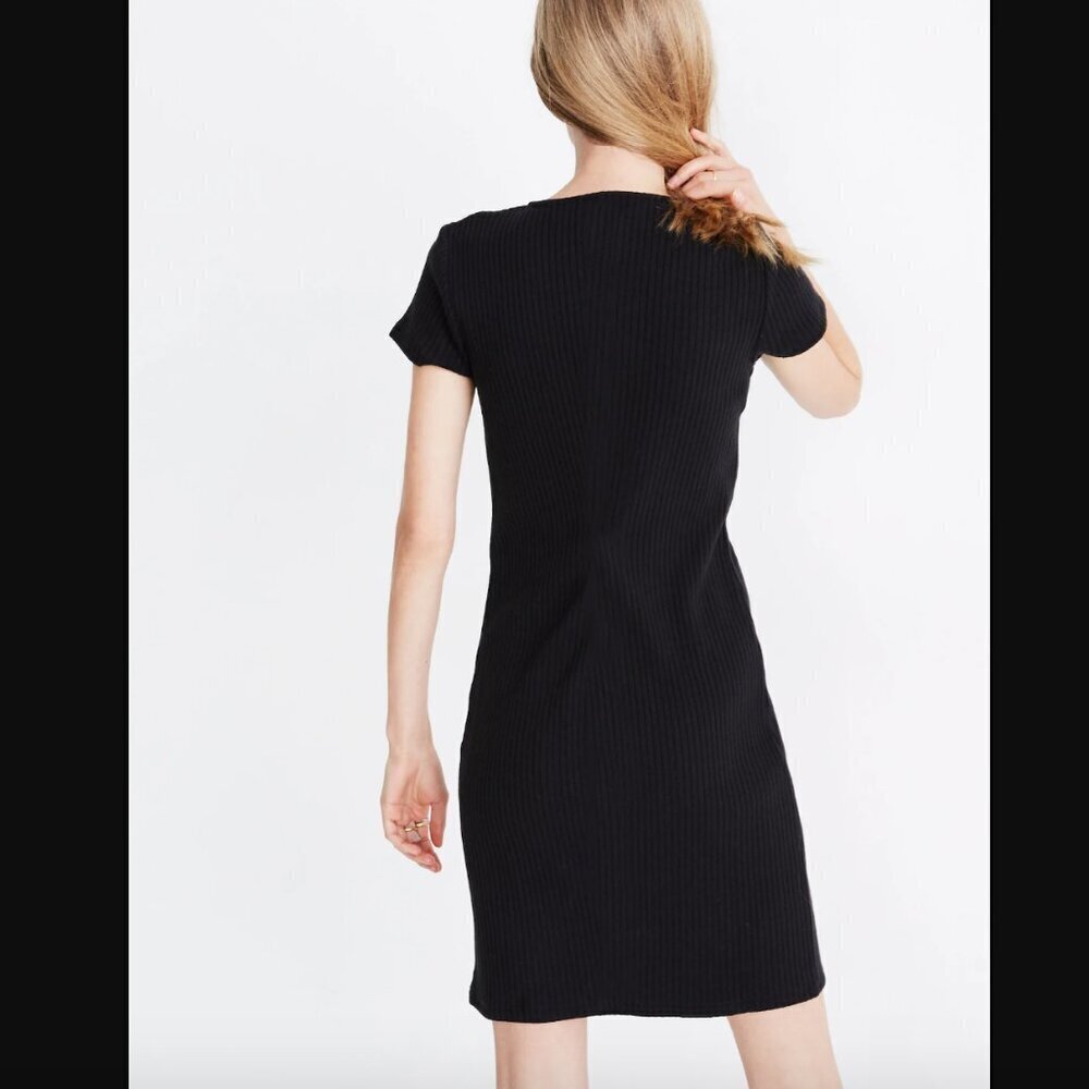 Madewell Black Button-Front Ribbed Mini Dress S - image 3